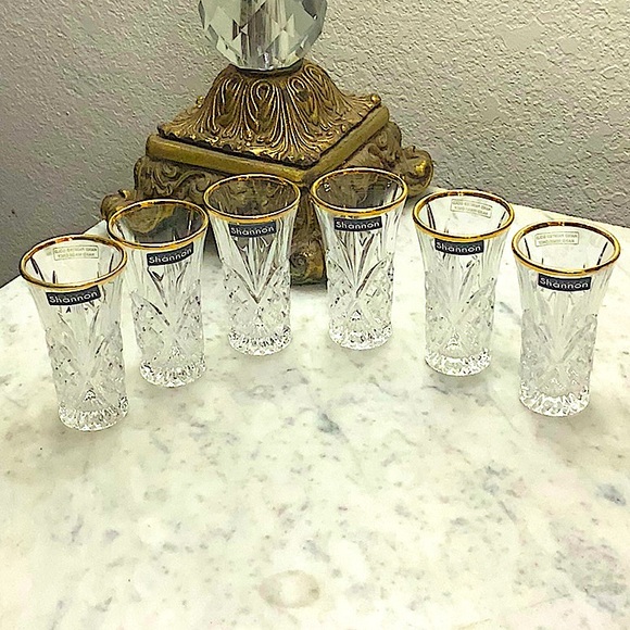 GODINGER DUBLIN CRYSTAL VODKA SHOOTERS GOLD TRIM SET OF 6 - Picture 3 of 8